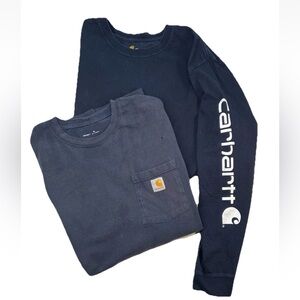 Carhartt 2 Tshirt Bundle Large Men’s Long & Short Sleeve Workwear Original Navy